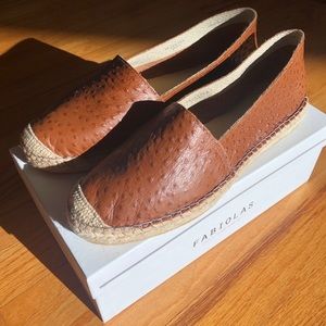 Sold @ eBay! Fabiolas Brown Leather Ostrich Espadrilles Flats